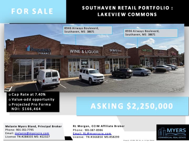 Two Cash Flowing Strip Centers in Southaven, MS 7.40% Cap | Retail Portfolio | Lakeview Commons